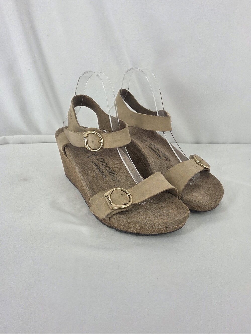 Papillio Soley Beige Suede Strappy Wedge Sandals sz 40